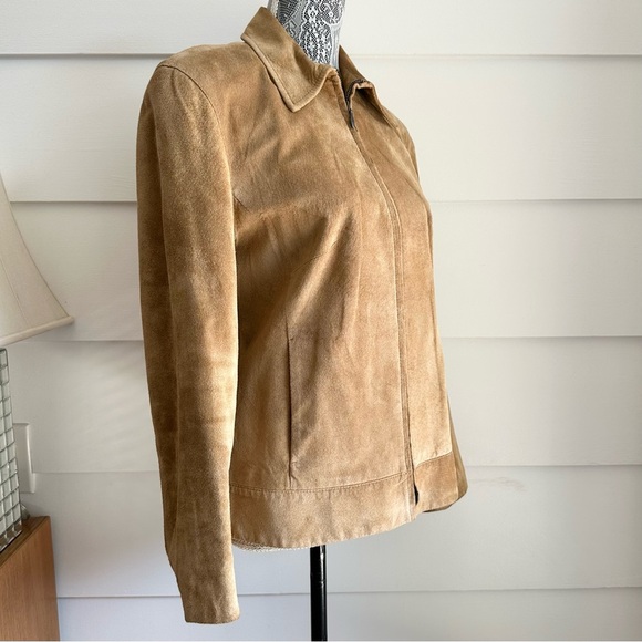 Olsen Europe Tan Suede Leather Jacket Minimalist size 6 - Picture 2 of 8